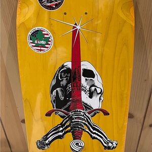 Powell Peralta Yellow Skateboard Deck with Red Sword & Skull Graphic Brand New